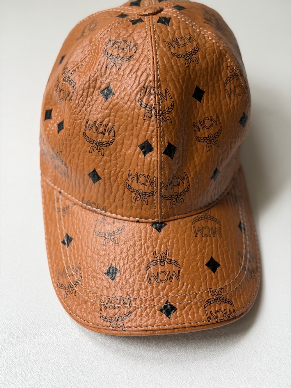 MCM Brown Monogram Leather Cap Genuine Leather Made in Italy - Picture 2 of 11